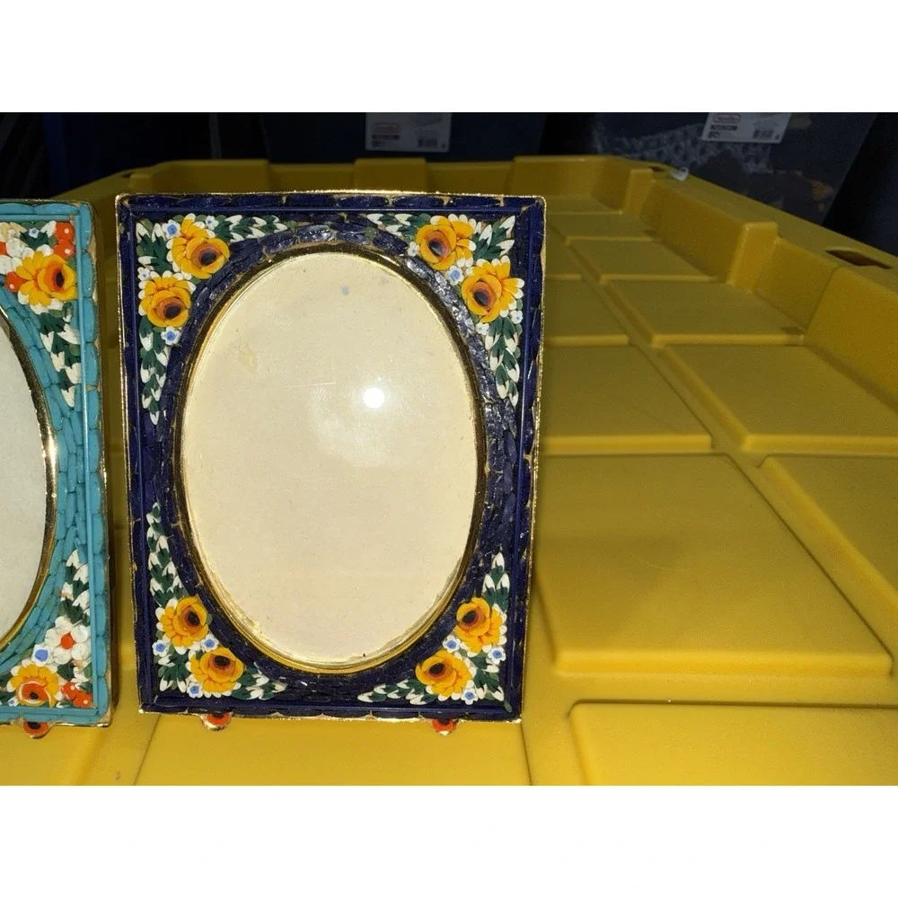 Lot Of 2 Vintage Italian‎ Micro Mosaic Millefiori Mini Floral Photo Frames